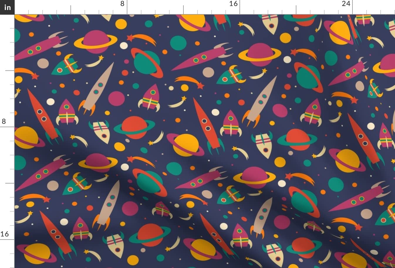 Rocket Space Cosmic Planets UFO Galaxy Printed Velvet Fabric - Fat Quarter for Upholstery, Home Decor & Apparel | Perfect for Nursery, Boys Room & DIY Craft Projects