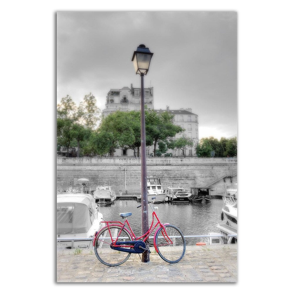 Alan Blaustein Bicycle St Martin Canal Canvas Art Print - Ready to Hang Wall Decor for Living Room, Bedroom & Office