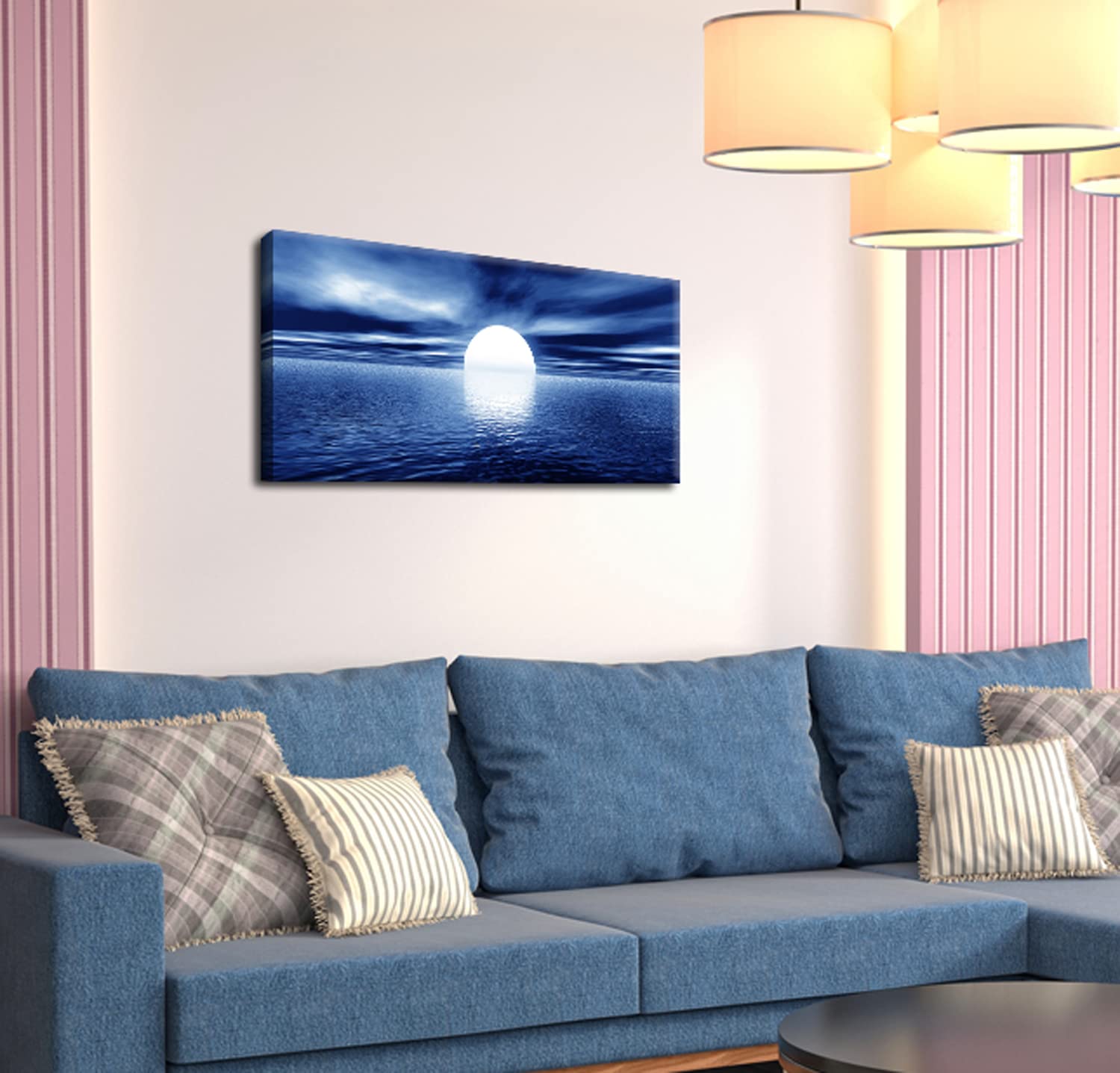 Ocean Wall Art Canvas Print - Blue Sea Landscape Painting for Bedroom, Living Room, Bathroom & Office Decor | Framed Ready to Hang | Coastal Themed Home Decoration for Beach House & Seaside Style Interiors