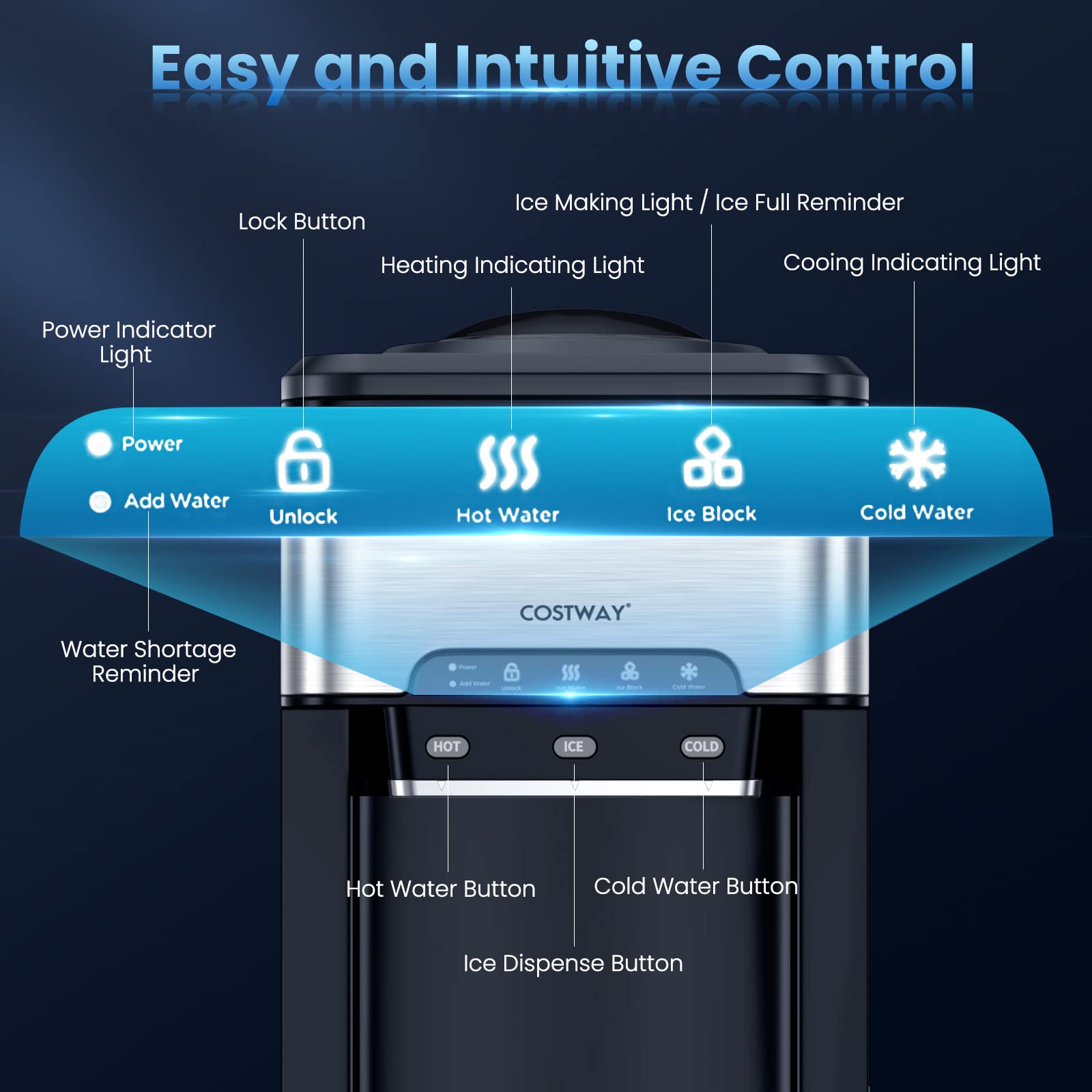 COSTWAY 3-in-1 Countertop Water Dispenser with Ice Maker, Hot & Cold Water Cooler, Safety Lock, 3-5 Gallon Capacity, 48Lbs/24H Ice Production, 12 Ice Cubes, 4Lbs Storage Basket - Perfect for Home, Office, and Kitchen Use