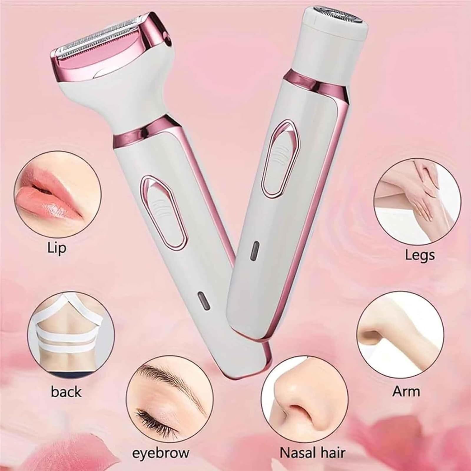 4-in-1 Cordless Electric Hair Trimmer for Women - Rechargeable Lady Shaver & Body Groomer with Washable Head, Wet/Dry Use - Perfect for Travel, Bikini Line & Underarm Hair Removal (2-Pack)