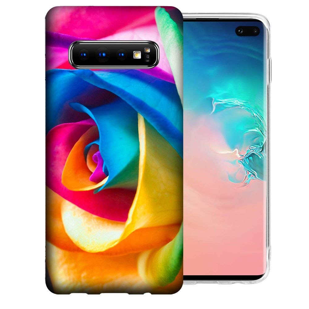 Samsung Galaxy S10 Plus Case - Rainbow Rose Design TPU Gel Phone Cover | Shockproof & Slim Protection for Everyday Use, Work & Travel