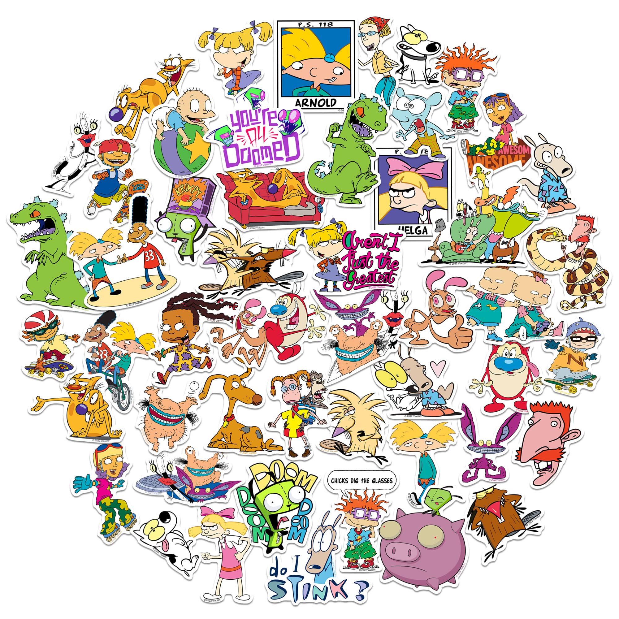 Nickelodeon 90's Nostalgic Sticker Pack - 50 Large Die-Cut Vinyl Stickers for Laptop, Water Bottle, Scrapbooking, Tablet & Skateboard - Indoor & Outdoor Decoration - Perfect for DIY Crafts, School Supplies & Gift Giving