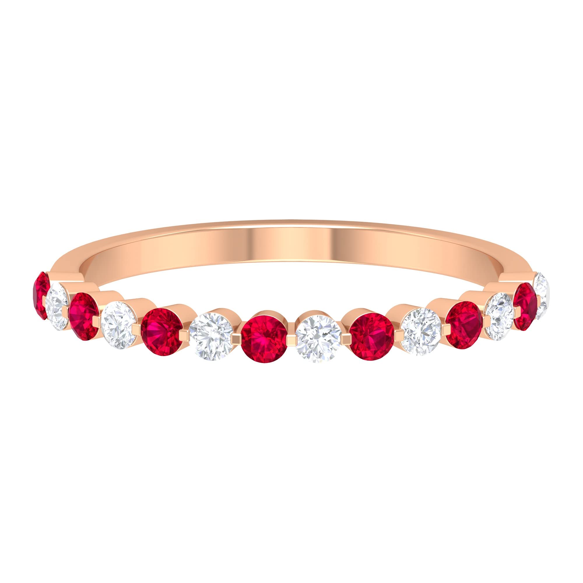 0.75 CT Natural Red Ruby and Diamond Ring for Women | 14K Solid Gold Half Eternity Band | Elegant Alternate Ruby & Diamond Wedding Ring | Perfect for Engagement, Anniversary & Special Occasions