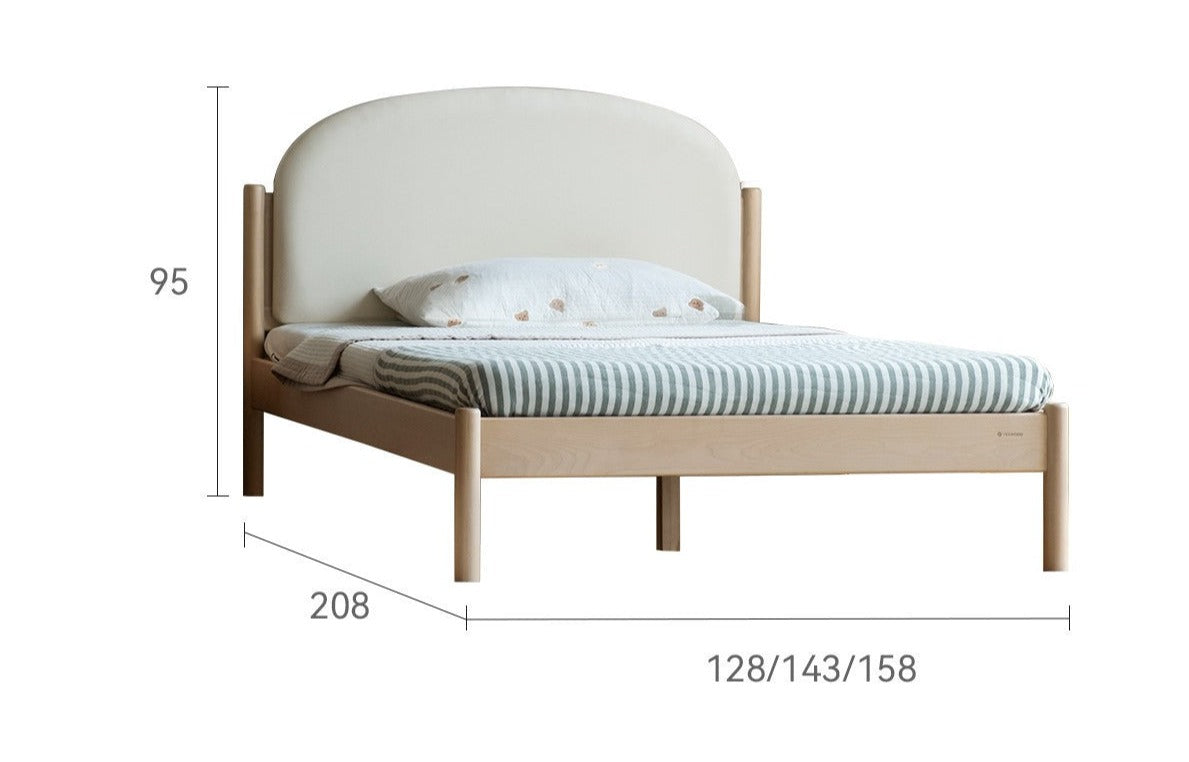 Organic Solid Wood Children's Bed - Birch & Beech Frame with Premium Leather Accents | Safe, Non-Toxic Toddler Bed for Nursery, Bedroom & Montessori Rooms