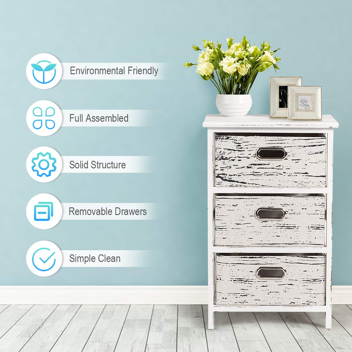 Giantex 3-Drawer Fabric Storage Organizer with Wood Frame - Vertical Dresser Cabinet for Living Room, Bedroom & Sofa Side | Space-Saving End Table & Closet Organizer | Perfect for Small Spaces, Dorm Rooms & Apartment Storage Solutions