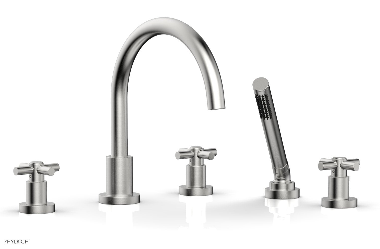 Premium BASIC Deck Tub Set with Hand Shower - Tubular Cross Handles D2134C1 | Modern Bathroom Faucet for Sink, Bathtub & Shower Installation | Perfect for Home Renovation & Spa-Like Experience