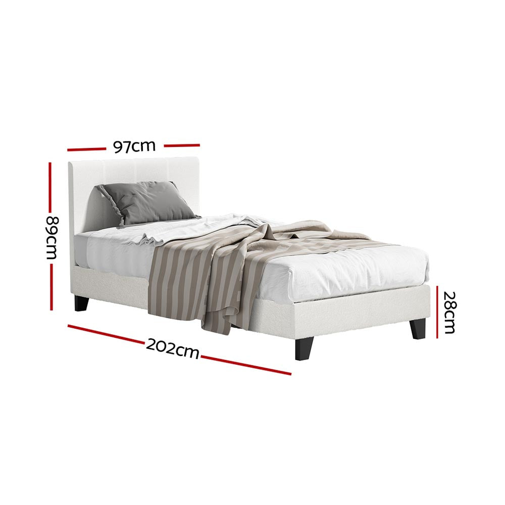 Coogee Single Bed Frame - Soft White Bouclé Fabric Platform Bed for Small Spaces | Perfect for Kids Rooms, Guest Bedrooms & Studio Apartments