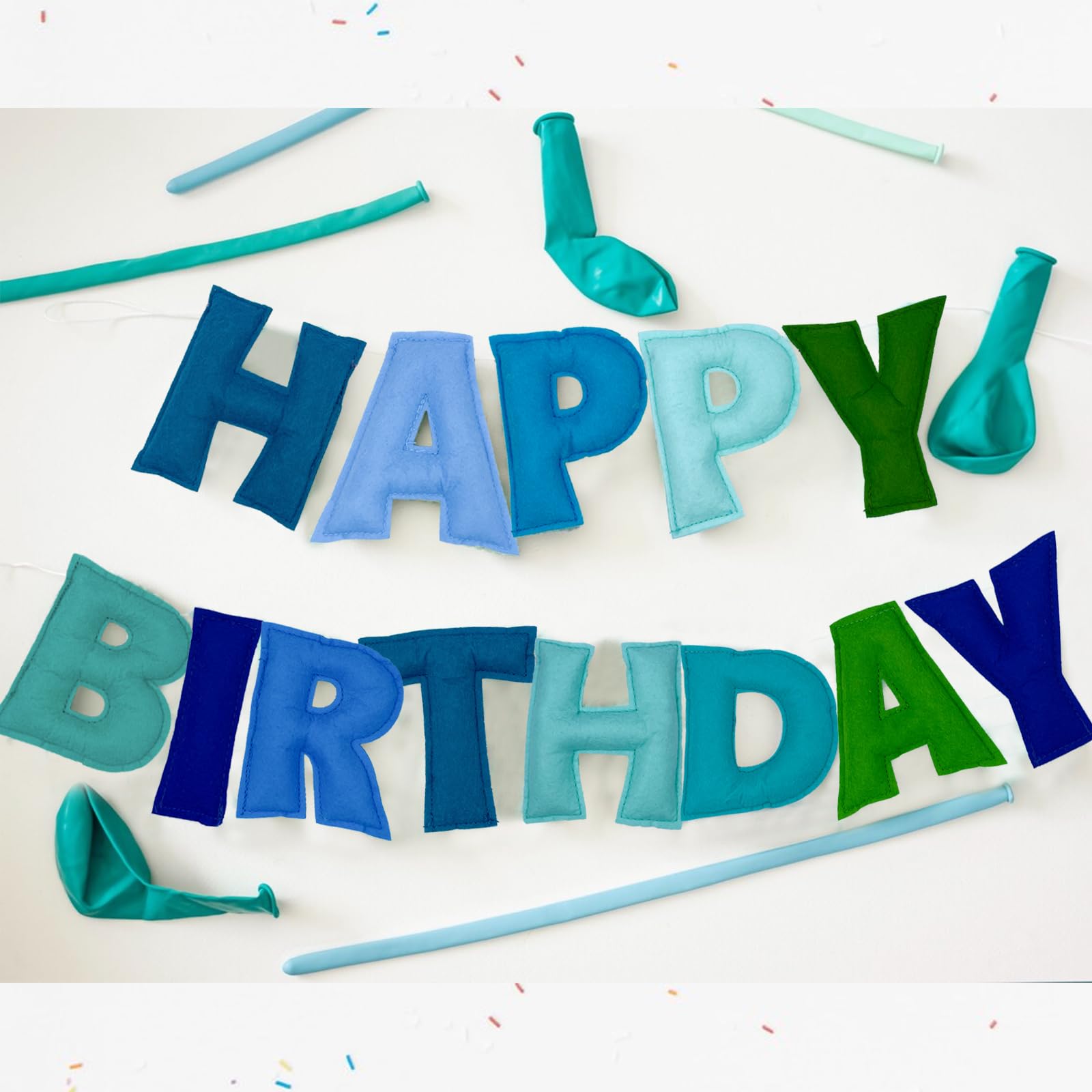 Happy Birthday Banner - Blue Felt Ball Garland with Pre-Strung Letters - Personalized Birthday Party Decorations for Wall, Photo Backdrop & Celebration Decor (Blue)