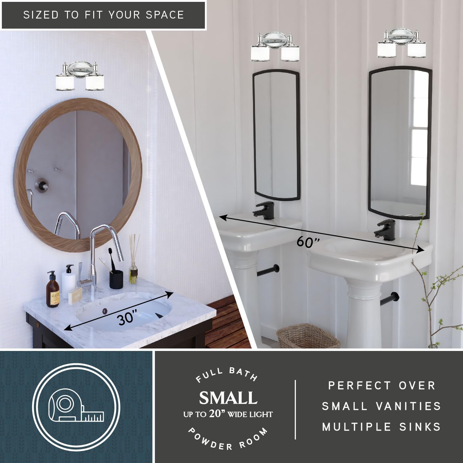 Carlisle 2 Light Chrome Bathroom Vanity Light Fixture - Modern Bathroom Lighting for Vanity Mirror Makeup Area and Powder Room
