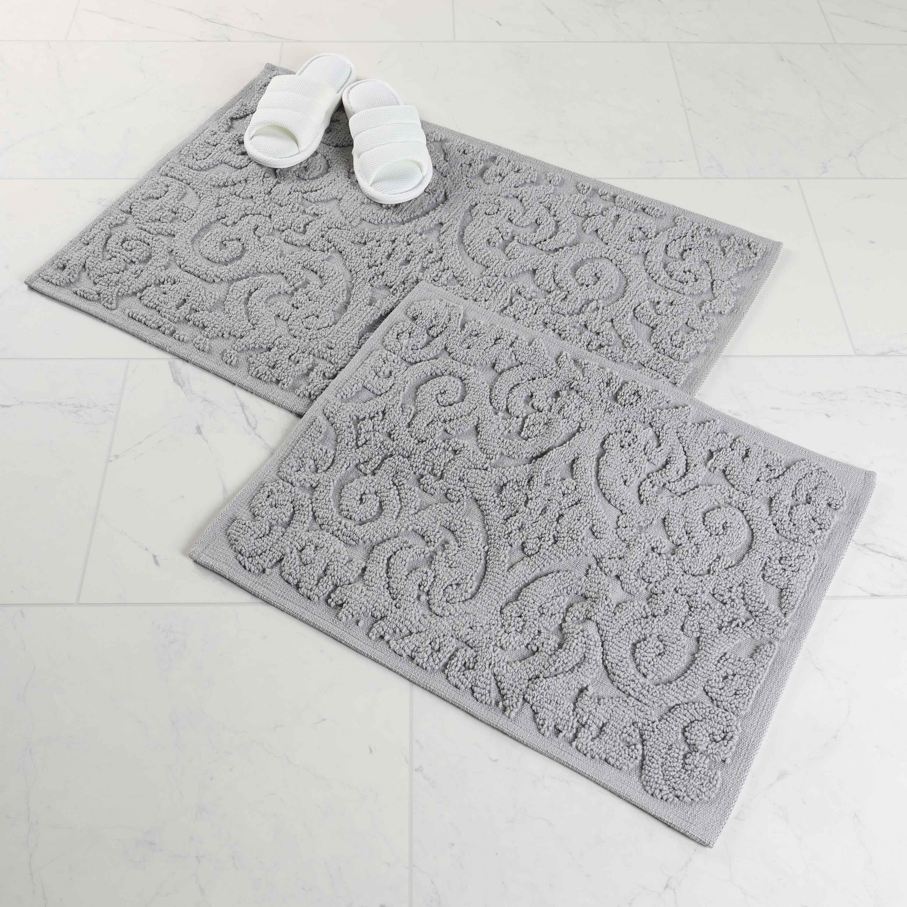 Venere Floral Scroll Textured Machine Washable Bath Rugs Set of 2 - Soft Non-Slip Bathroom Mats for Shower, Tub & Vanity Area