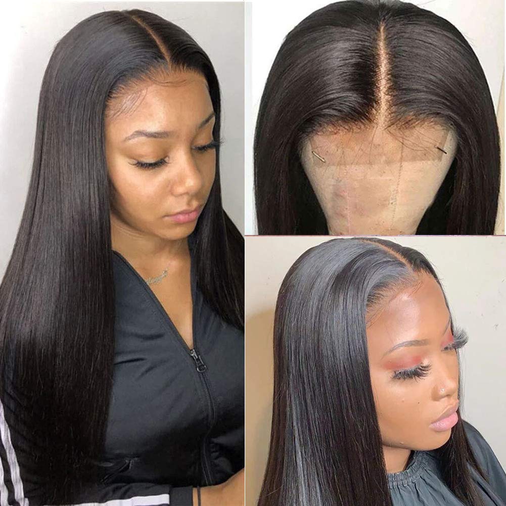 18 Inch Brazilian Remy Human Hair Straight Lace Front Wig with Pre-Plucked Hairline & Baby Hair - 150% Density Natural Color Closure Wig for Black Women | Perfect for Daily Wear, Special Occasions & Protective Styling