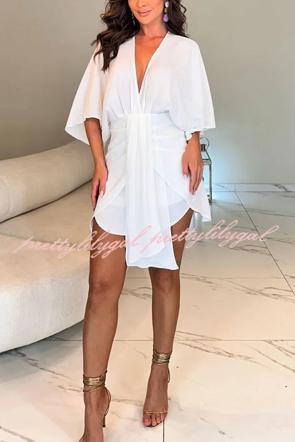 Stylish Solid Color V-Neck Half Sleeve Casual Mini Dress for Women | Summer Fashion, Beach Wear & Party Outfit