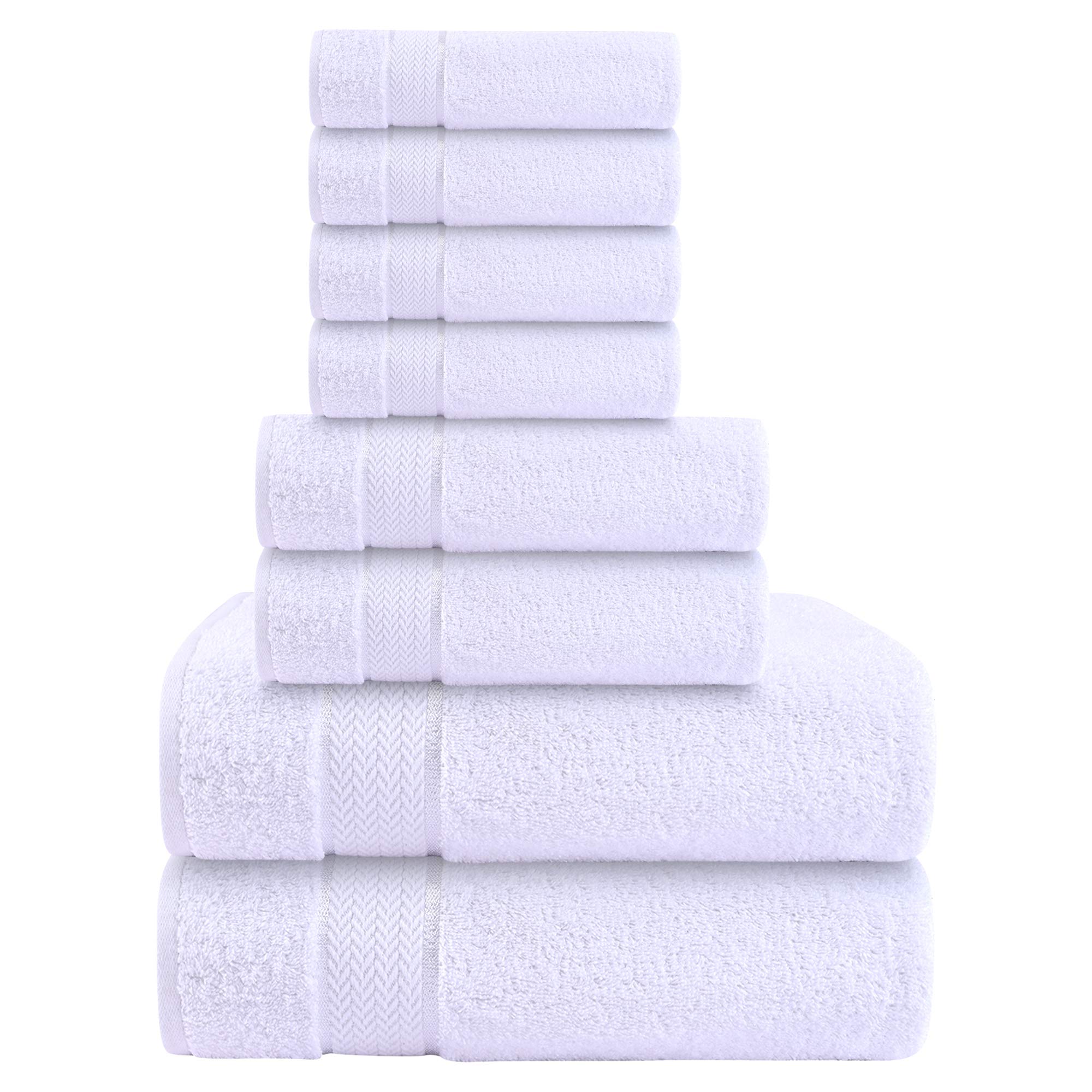 CRAFTBERRY - 100% Cotton Luxury Bath Towel Set - 8 Piece (2 Bath Towels, 2 Hand Towels, 4 Washcloths) - Extra Large, Super Absorbent, Quick Dry & Ultra Soft - Premium Bathroom Towels for Home, Spa & Hotel Use - White