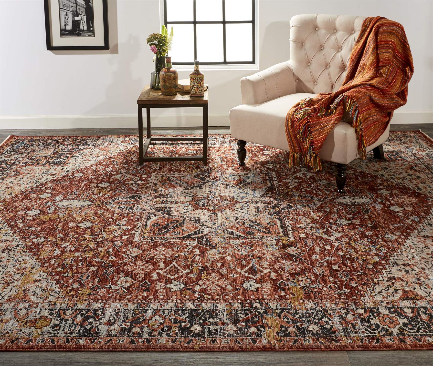 Feizy Rugs Caprio Collection Traditional Distressed Area Rug - Rust 2' x 3'4