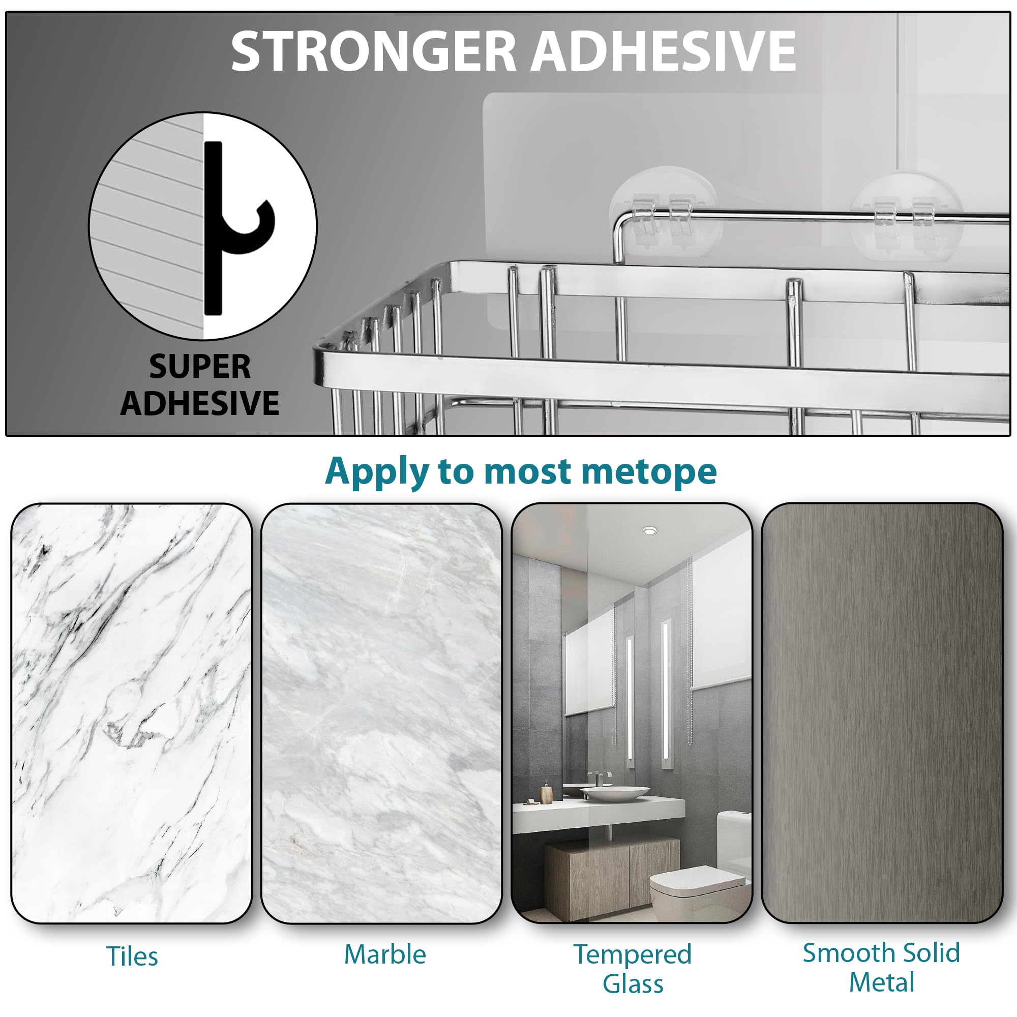 Gudroom Stainless Steel Self-Adhesive Shampoo Holder Wall Rack - Easy Installation Bathroom Organizer for Shampoo, Soap & Cream Bottles - Perfect for Shower, Bathtub & Spa Organization