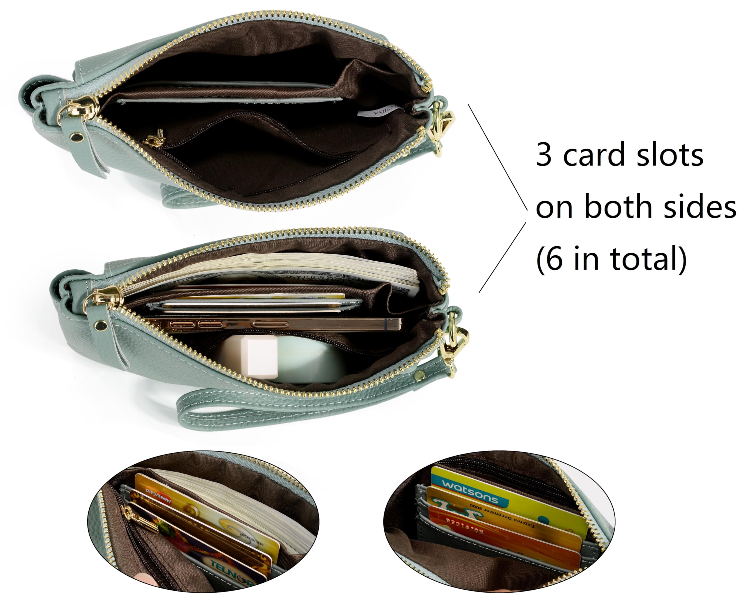 YALUXE Genuine Leather Wristlet Handbag for Women - Slim Envelope Style Phone Purse with Card Slots & RFID Protection | Perfect as Clutch Wallet for Parties, Travel and Everyday Use