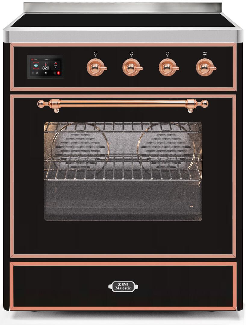 ILVE Majestic II 30-Inch Electric Freestanding Range - Glossy Black with Copper Trim (UMI30NE3BKP) | Professional Kitchen Appliance for Home Chefs & Cooking Enthusiasts