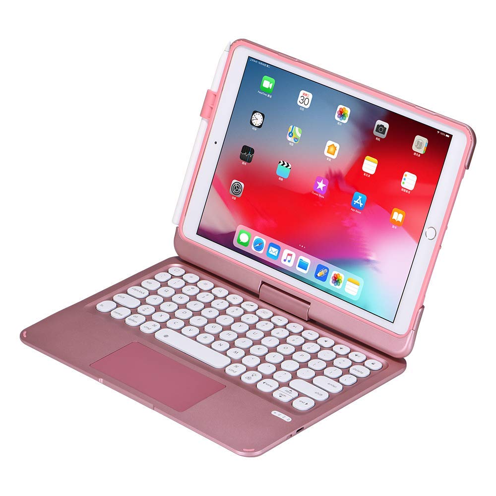 iPad Keyboard Case with Backlit & Touchpad - Compatible with iPad 10.2 (9th/8th/7th Gen), iPad Air 10.5 (3rd Gen), iPad Pro 10.5 (2017) - 360° Rotatable Wireless Bluetooth Keyboard - Rose Gold | Perfect for Work, Study & Travel