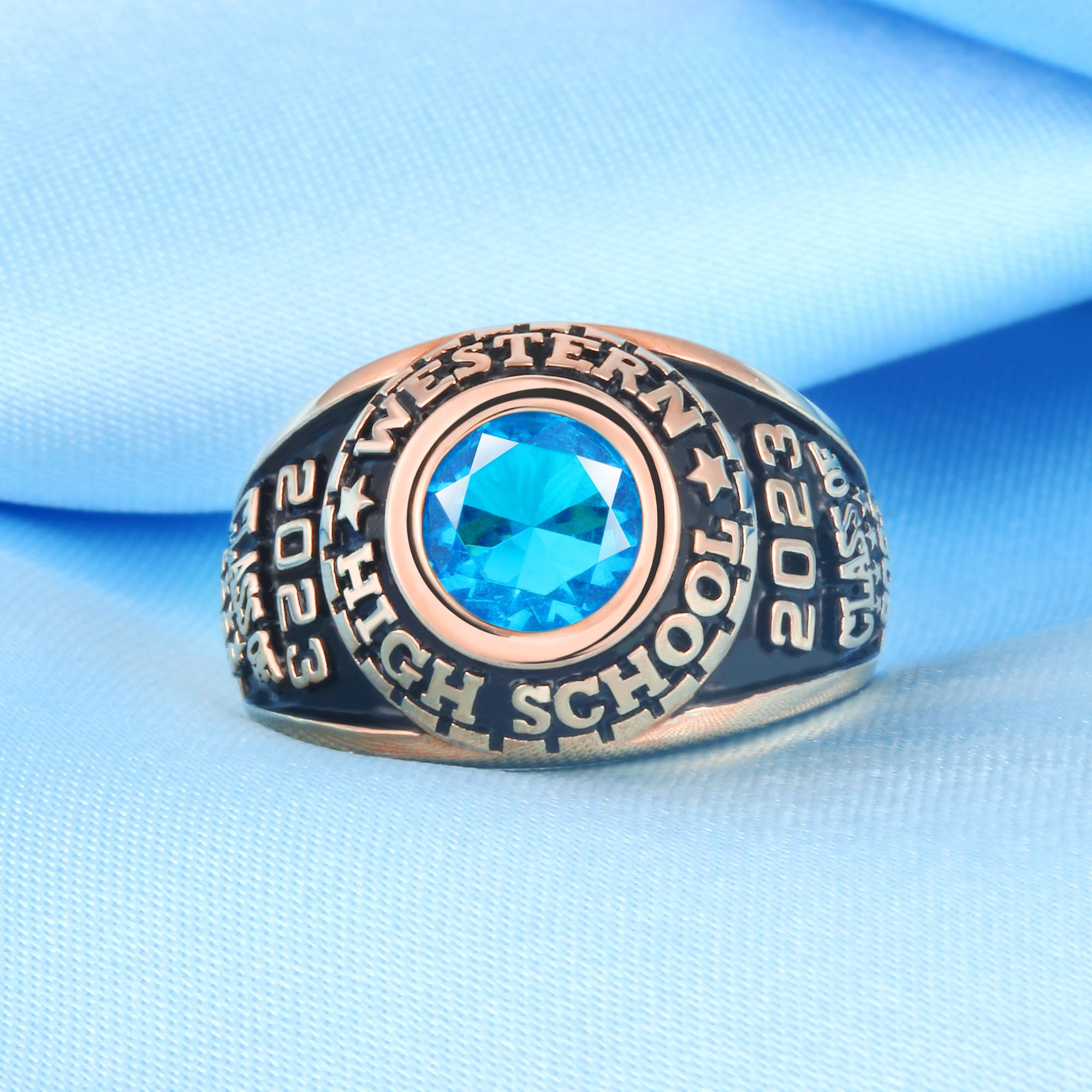 Custom Personalized Class Rings for Women - Gold Plated & 925 Sterling Silver High School & College Rings (Size 5-15) - Perfect for Graduation Gifts, School Spirit & Alumni Pride