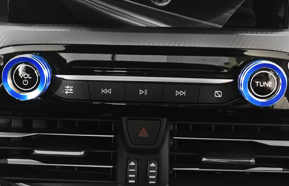 Blue Aluminum AC Climate Control & Audio Volume Knob Rings for Ford Escape 2020 & Newer - Upgrade Interior Accessories for Enhanced Driving Comfort