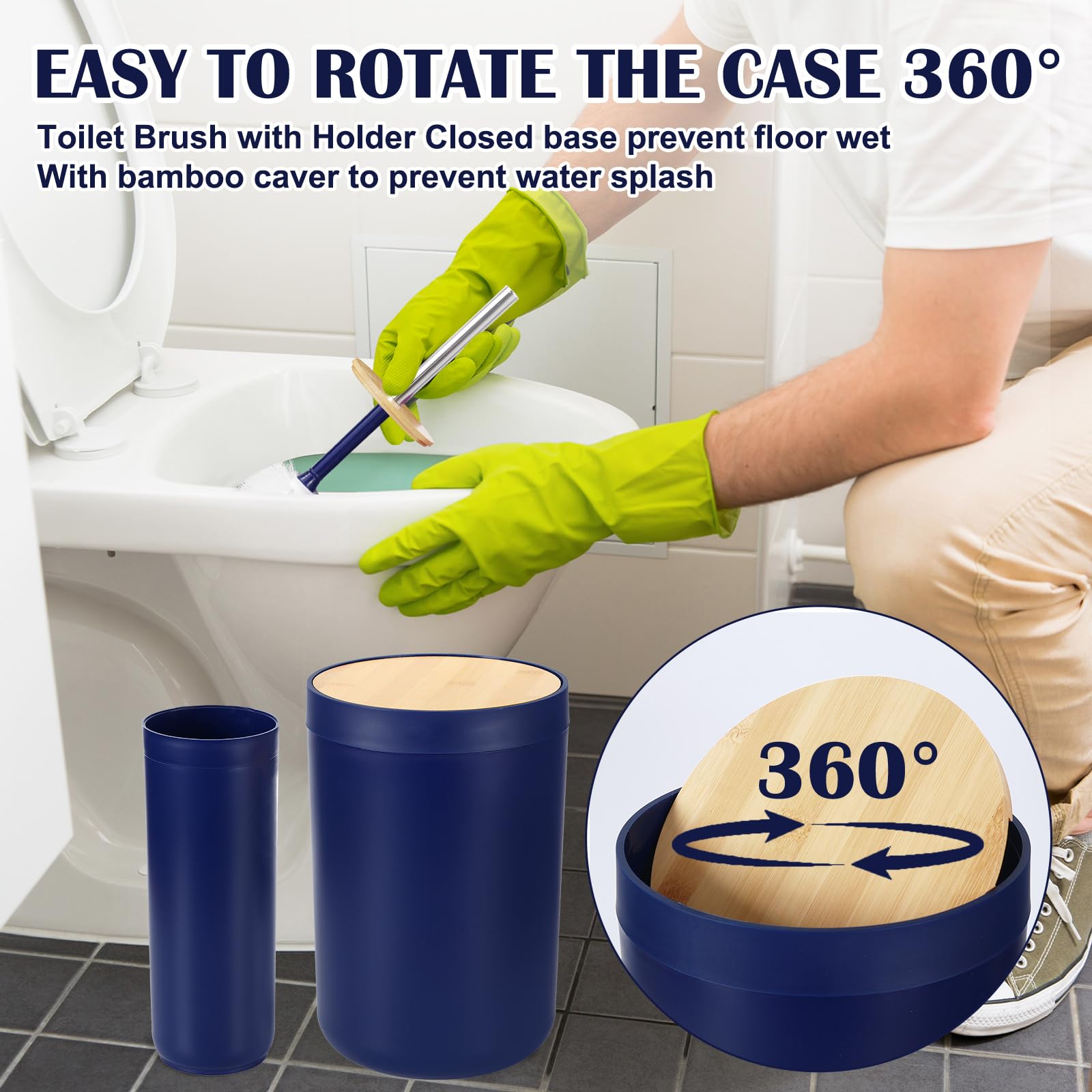 Premium Navy Blue Bathroom Accessories Set - 8-Piece Modern Vanity Decor Kit with Trash Can, Toilet Brush, Toothbrush Holder, Soap Dispenser, Soap Dish, Cup, Tray & Q-Tip Holder for Bathroom Organization & Stylish Home Decor