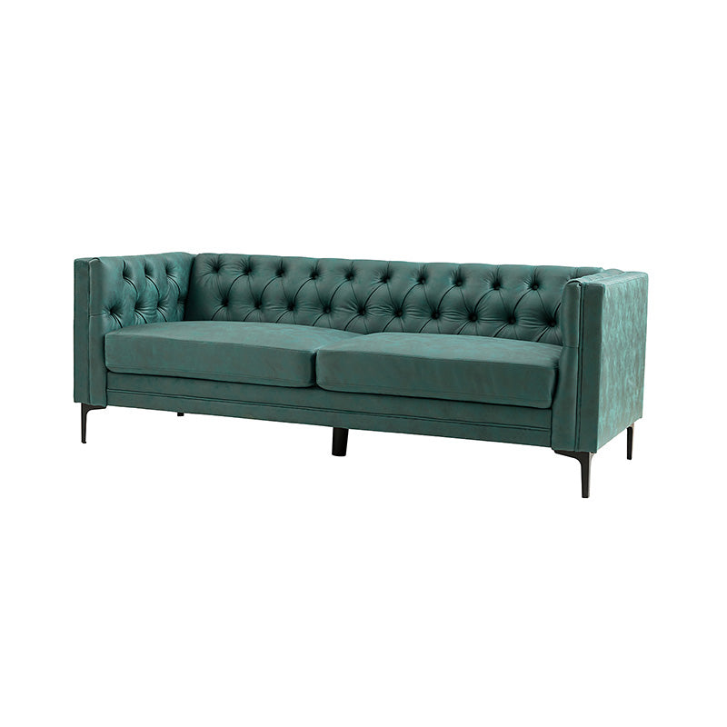 84'' Vegan Leather Tufted Sofa - Modern Faux Leather Couch for Living Room, Office & Lounge - Comfortable Mid-Century Style Sectional with Button Tufting