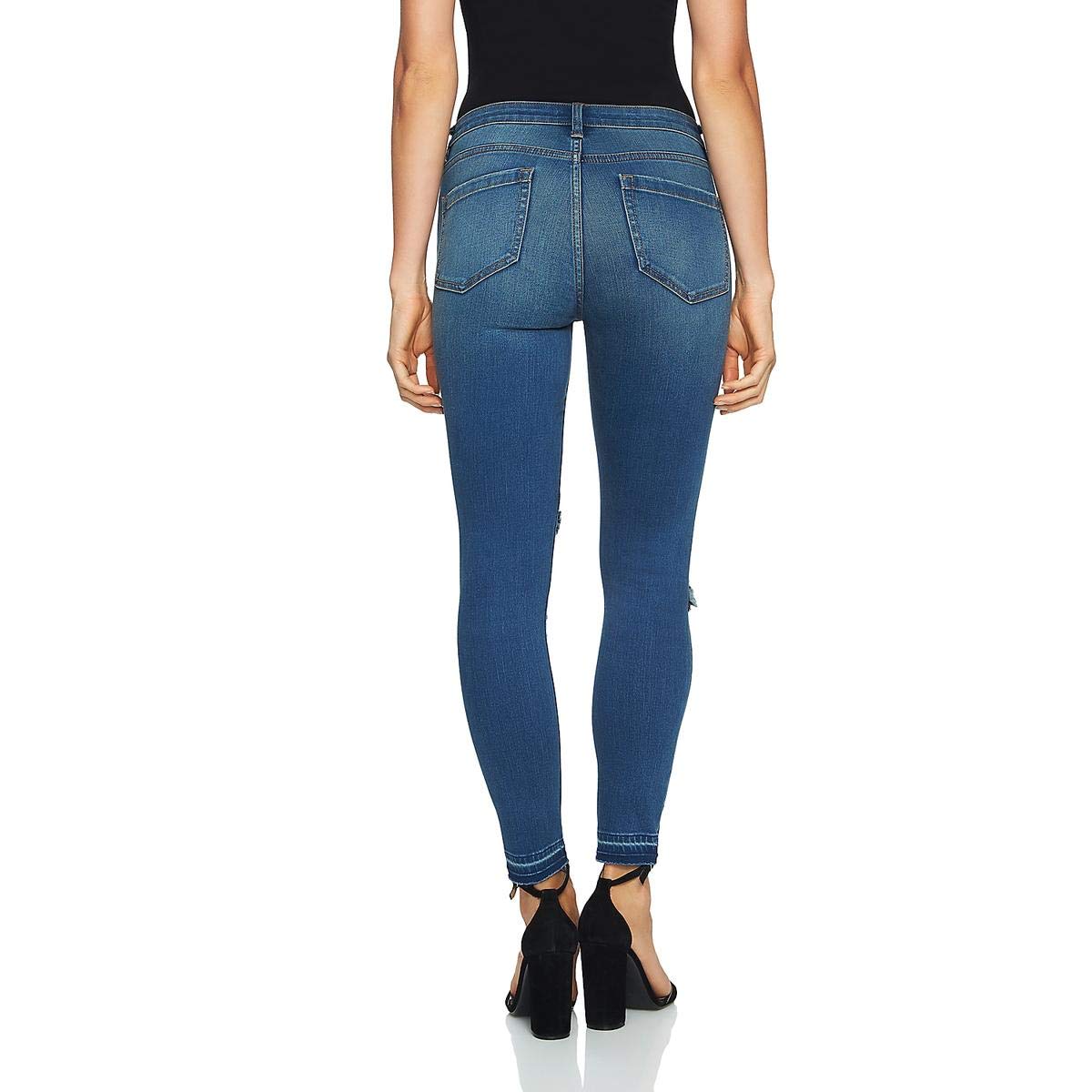 STATE Women's Frayed-Detail Skinny Fit Jeans - Blue Denim Stretch Pants, Size 30 Regular - Perfect for Casual Wear, Office & Date Nights