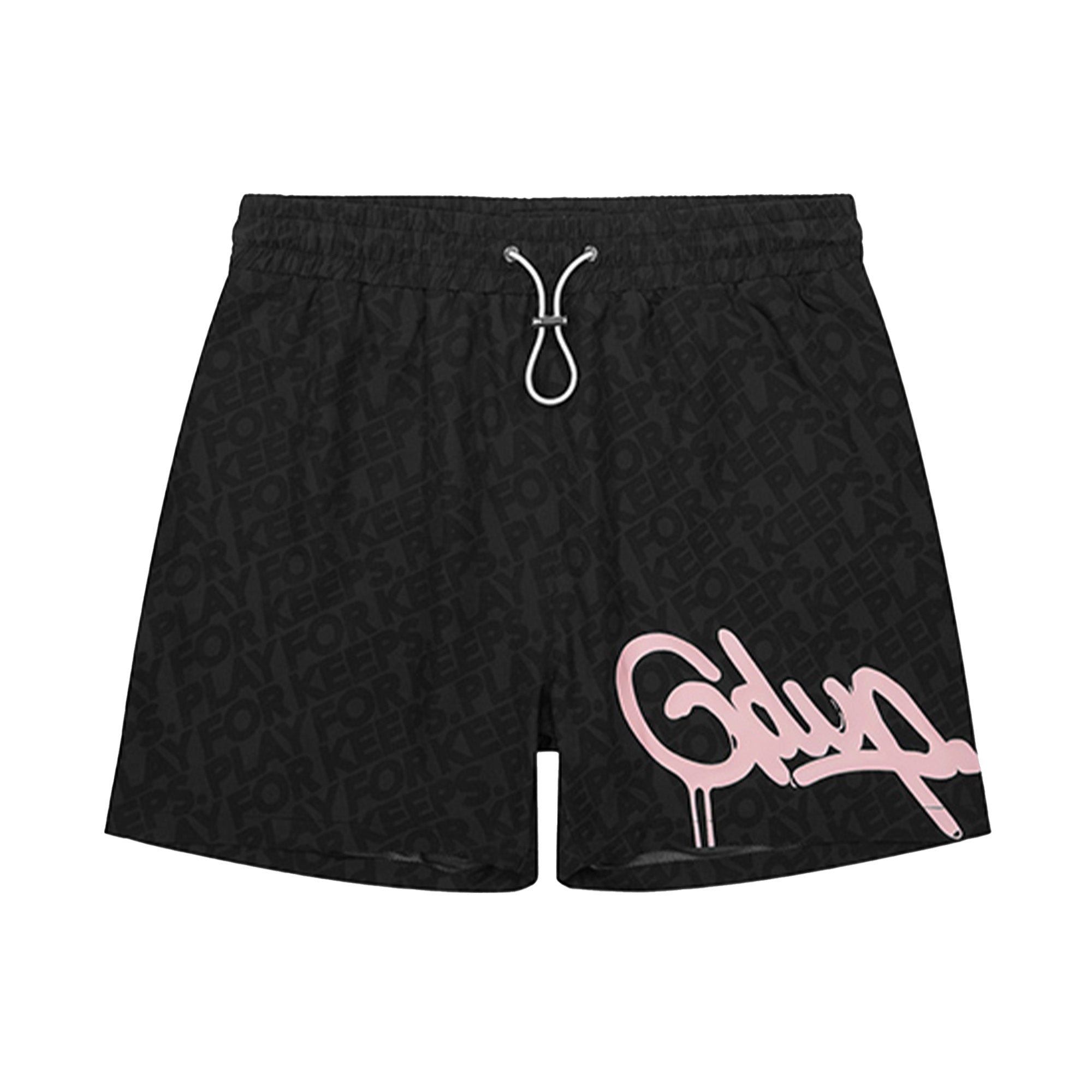 Geedup Handstyle Play For Keeps Monogram Swim Shorts for Men - Black & Pink Design (2024) | Beach, Pool & Summer Vacation Swimwear