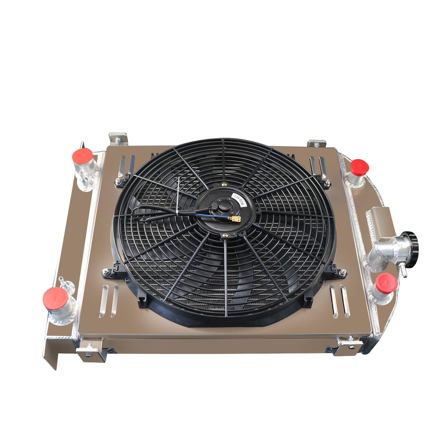 1930-1932 Ford Flathead V8 4-Row Aluminum Radiator - Stock Height Replacement with Shroud & Fan Relay Kit - Perfect for Classic Car Restoration & Hot Rod Upgrades