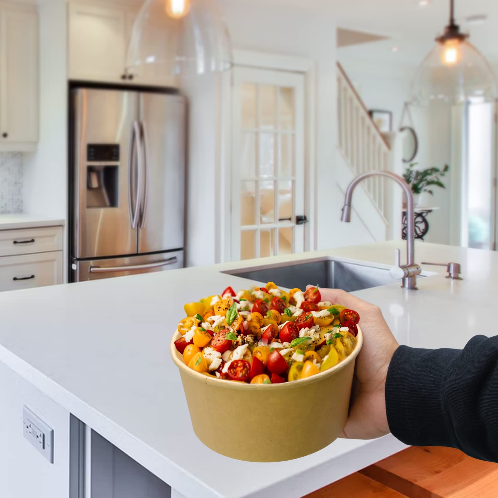 50 Sets 34 oz Disposable Paper Bowls with Lids - Microwave Safe, Leakproof Deli Containers for Salads, Soup, Toppings & Snacks - Perfect for Lunch, Camping & Family Gatherings