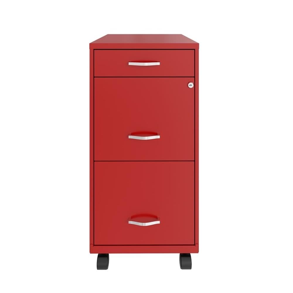 Home Square 3-Drawer Mobile Metal Filing Cabinet Set in Red (Set of 2) - Office Organization & Document Storage Solution for Home or Business