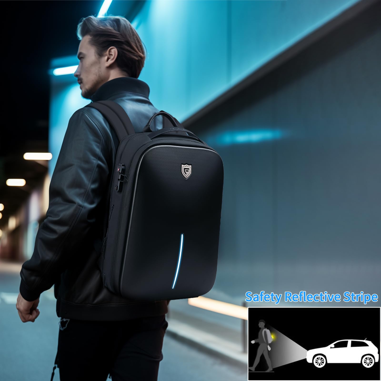 FENRUIEN 15.6 Inch Gaming Laptop Backpack - Expandable Hard Shell USB Charging Backpack, Water Resistant Computer Bag for Work & Travel (Black) | Perfect for Gamers, Students & Business Professionals