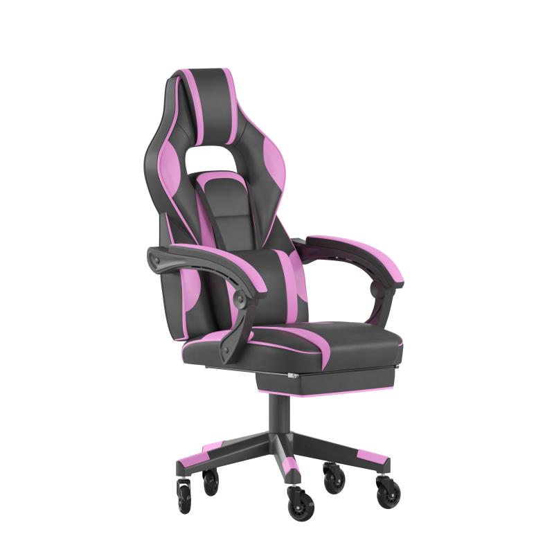 FLASH X40 Ergonomic Gaming Racing Chair - Adjustable Reclining Backrest & Armrests, Transparent Roller Wheels with Slide-Out Footrest - Perfect for PC Gaming, Esports, and Home Office Workspace