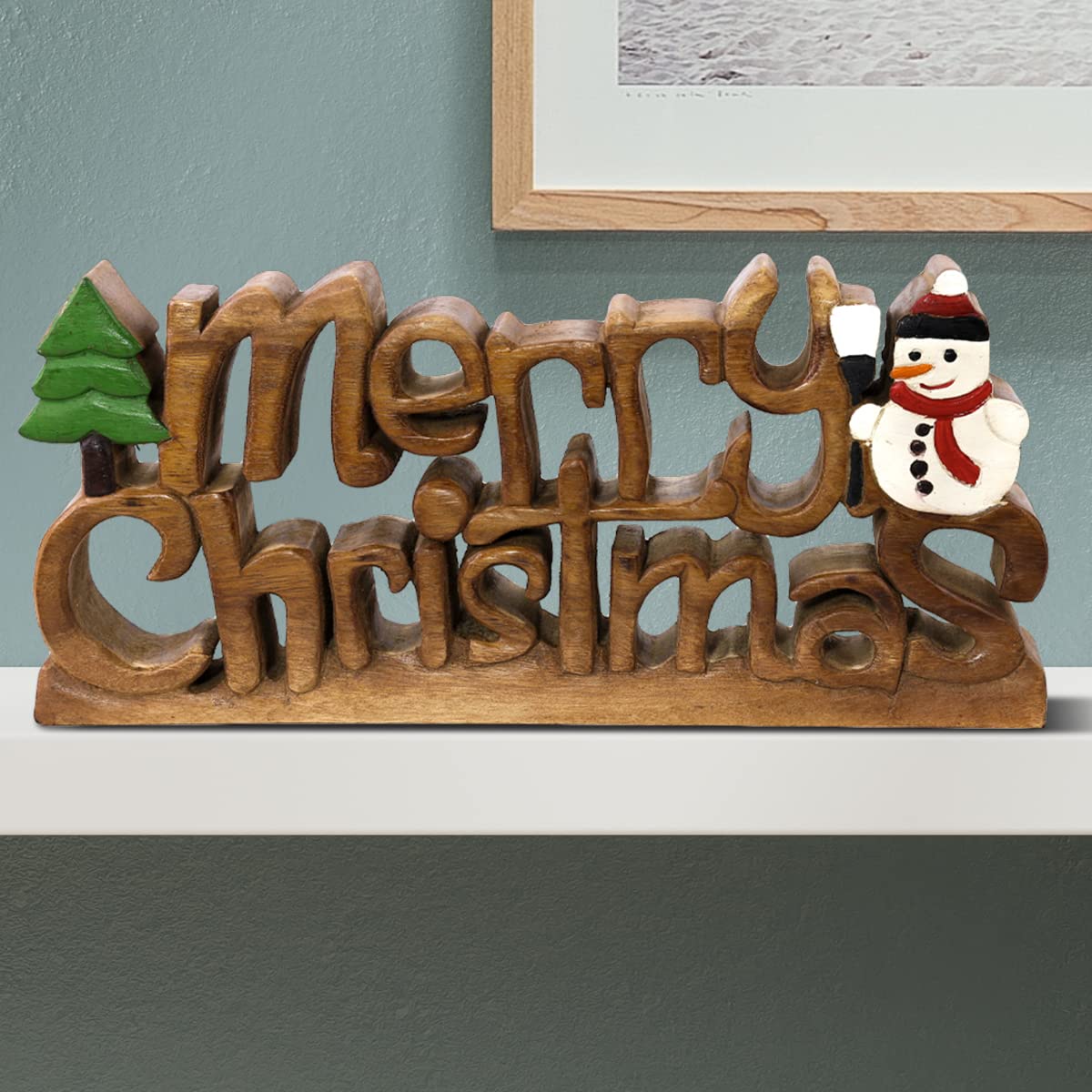 Handcrafted Merry Christmas Centerpiece - Solid Wood Holiday Decor for Living Room, Dining Table, Farmhouse & Coffee Table | Perfect Christmas Gift & Housewarming Present for Festive Home Decor