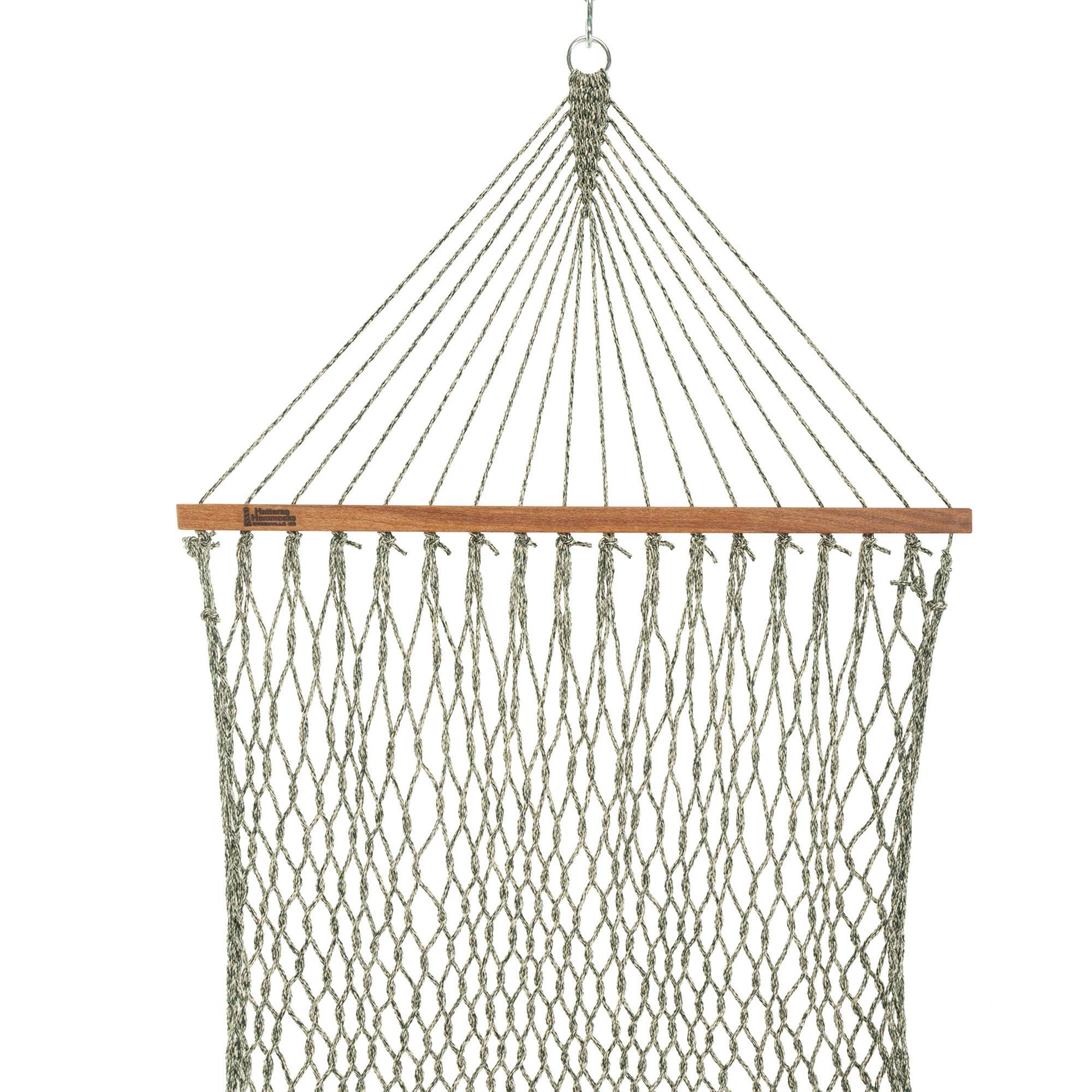Premium Handcrafted Hatteras Hammock - Large 13ft x 55in Green Oatmeal Heirloom Tweed Duracord Rope Hammock with Free Extension Chains & Tree Hooks | 450 LB Weight Capacity | Made in USA | Perfect for Backyard, Patio, Camping & Beach Relaxation