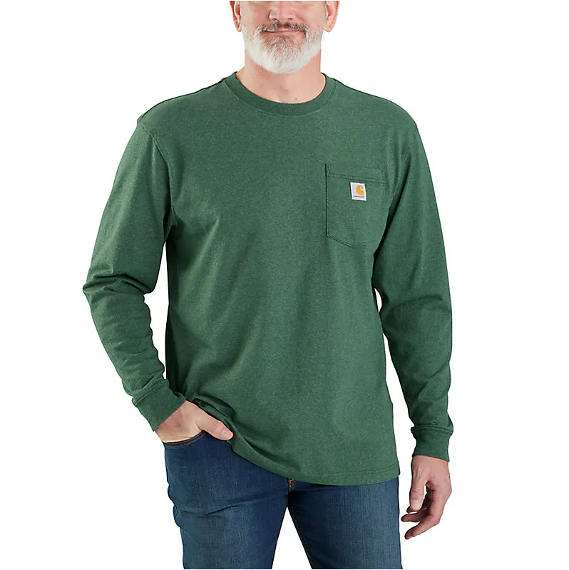 Loose Fit Heavyweight Long Sleeve Pocket T-Shirt with Deer Graphic in Frosted Balsam Heather - Perfect for Outdoor Adventures and Casual Wear