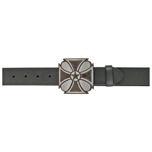 Vintage Iron Cross Buckle Black Genuine Leather Belt for Men - Stylish Gothic Punk Accessory for Jeans, Pants & Costumes