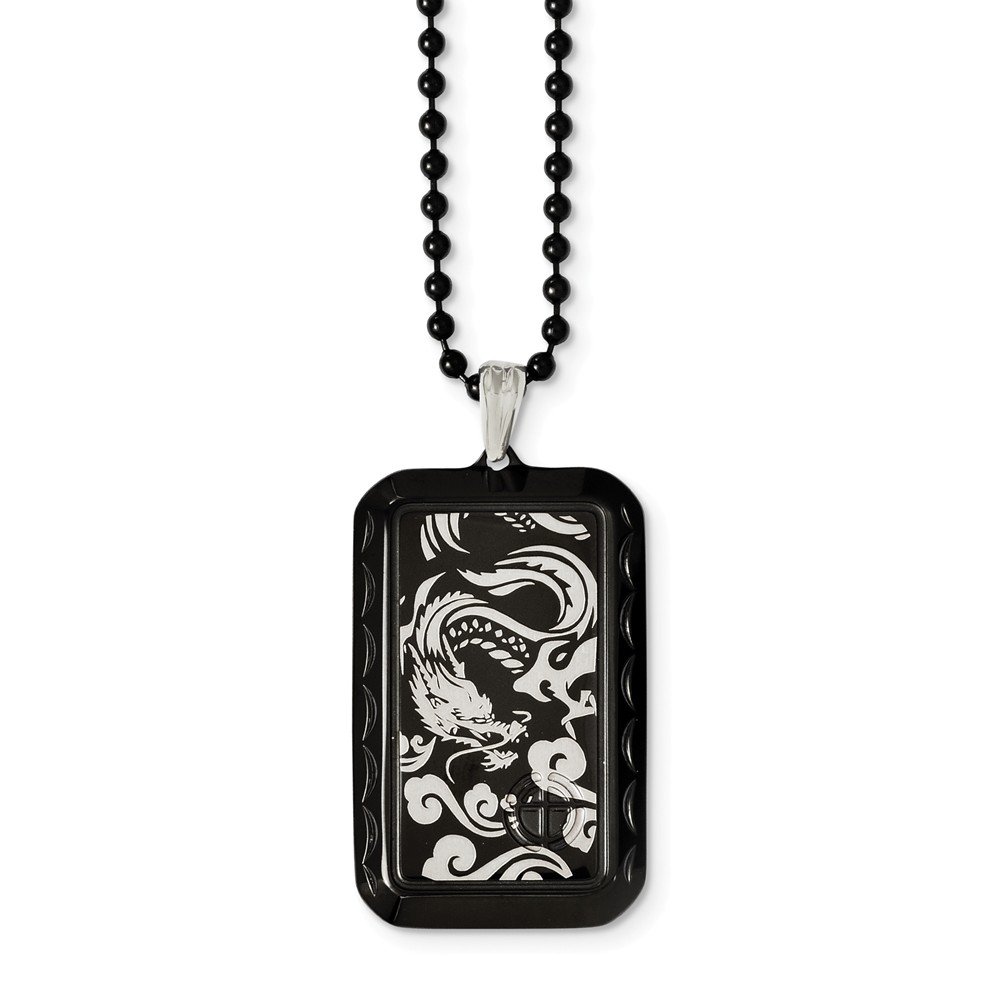 Stainless Steel Black IP-Plated Dragon Dog Tag Necklace for Men - Gothic Punk Jewelry for Everyday Wear, Parties & Gifts