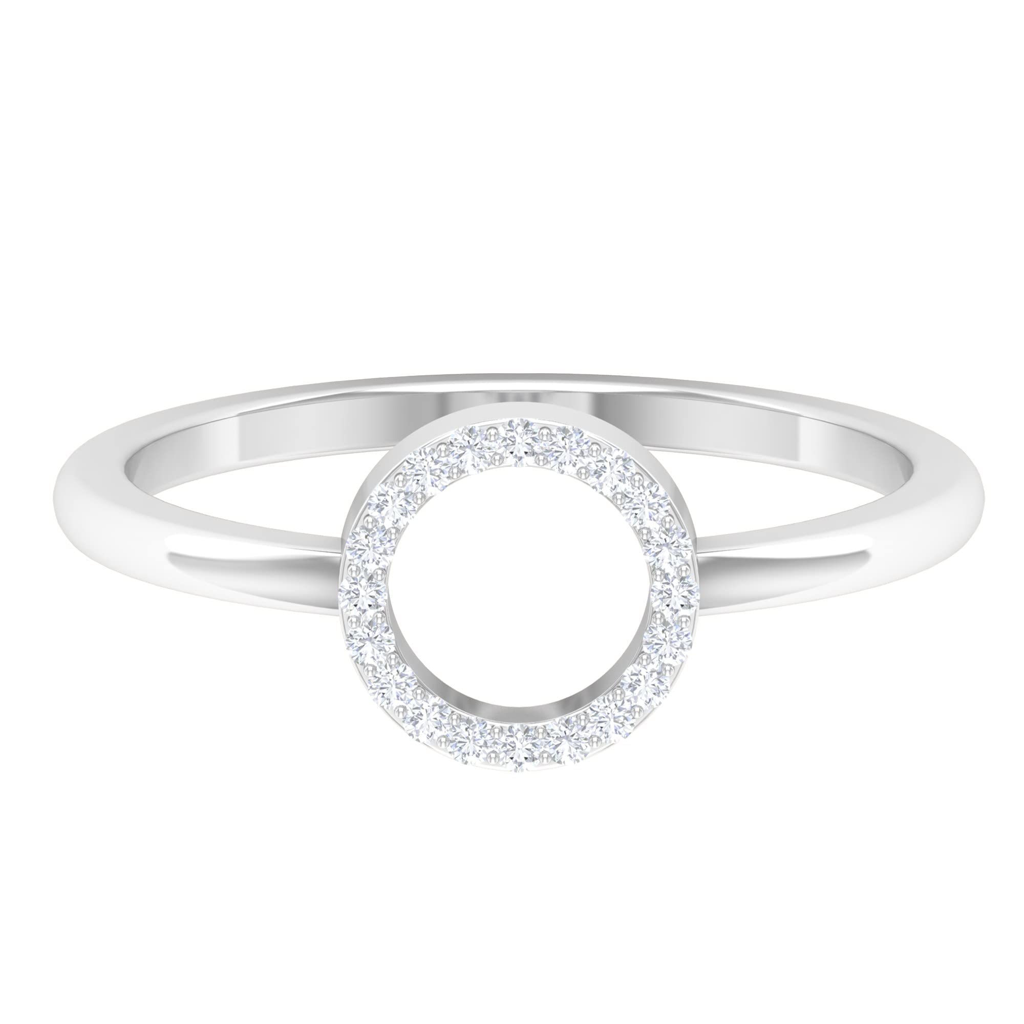 14K Solid Gold Diamond Geometric Promise Ring - April Birthstone Open Circle Design with Prong Setting for Engagement, Anniversary & Gift Giving