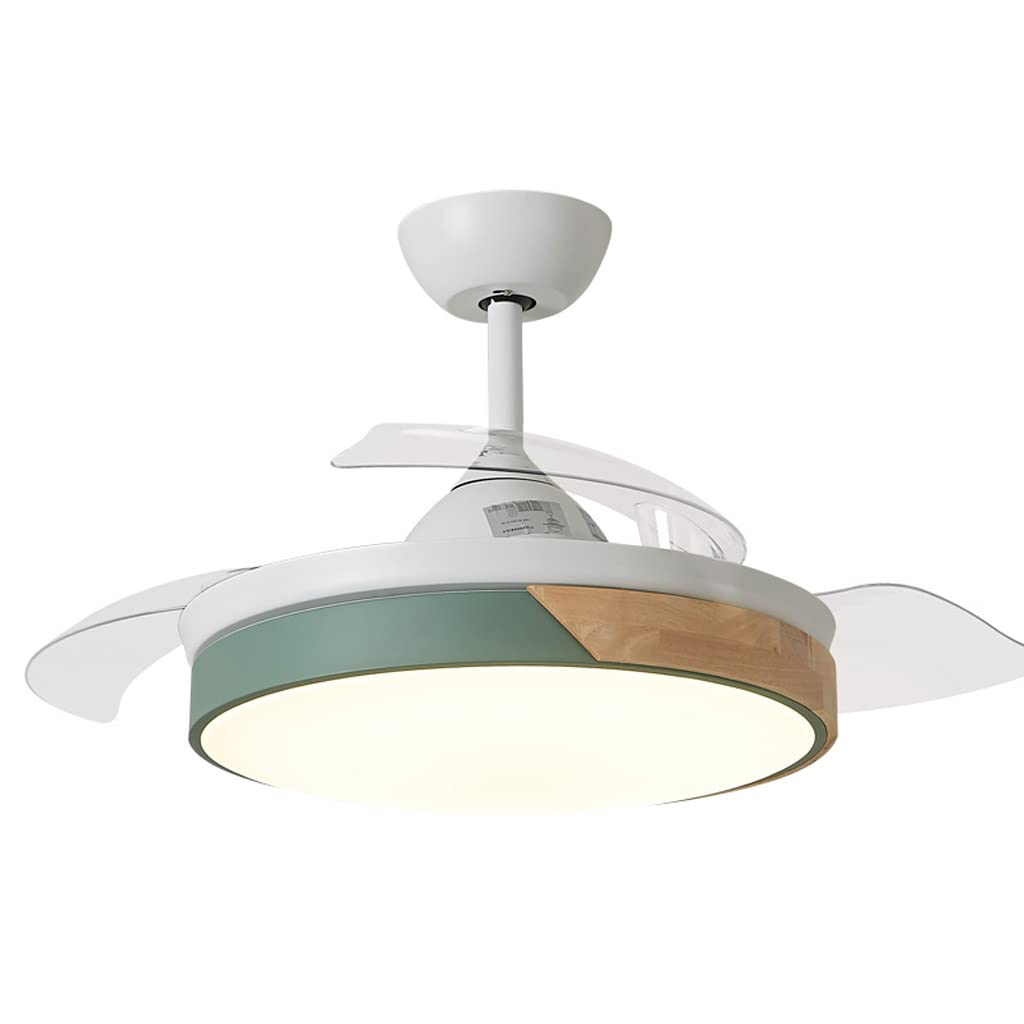 Nordic Simplicity Wood Art Invisible Ceiling Fan with LED Lights - Dimmable Remote Control Reversible Fan Chandelier for Dining Room, Living Room & Bedroom
