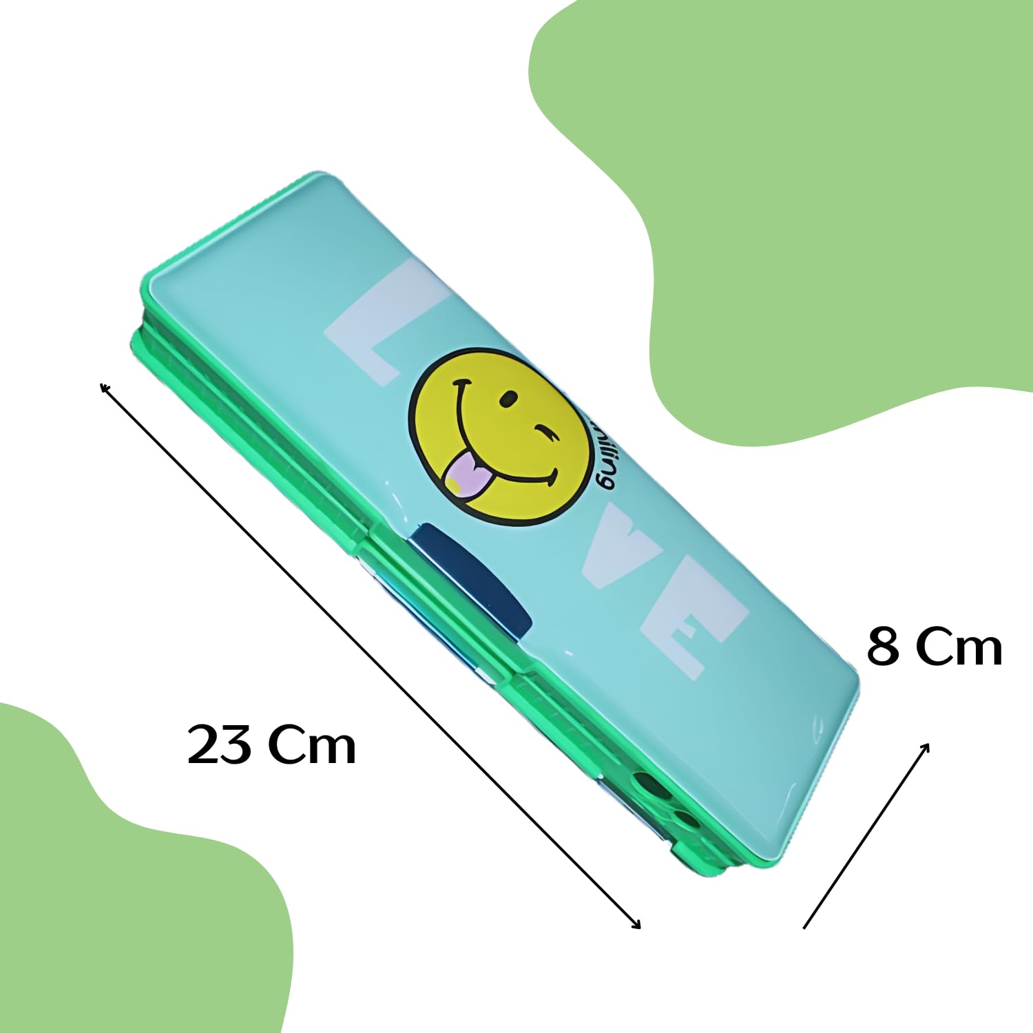 Magnetic Geometry Box with Sharpener - Smiley Printed Multipurpose Pencil Case for School, Compass & Dual-Side Storage - Light Green Pencil Box for Boys & Girls | Perfect for Math Class, Art Projects & School Supplies Organization