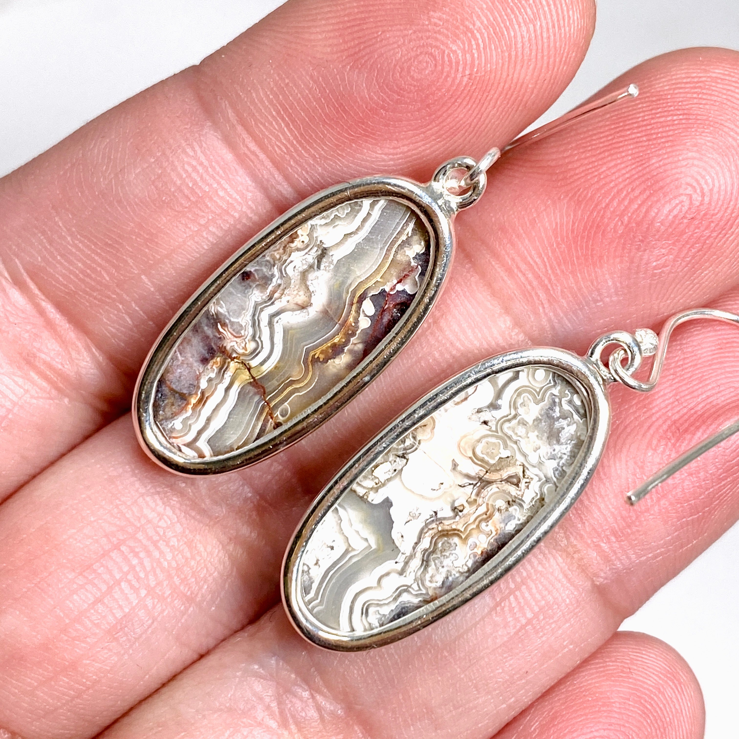 Exquisite Mexican Crazy Lace Agate Oval Earrings KEGJ1514 - Handmade Gemstone Jewelry for Women, Boho Chic Accessories for Party, Wedding & Everyday Wear