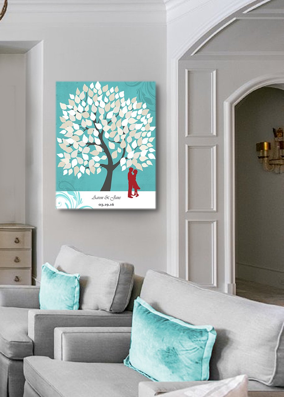 Personalized Couples Canvas Wall Art - Custom His & Hers Romance Tree with Names & Date - Unique Wedding Anniversary, Newlywed, Housewarming Gift - 20