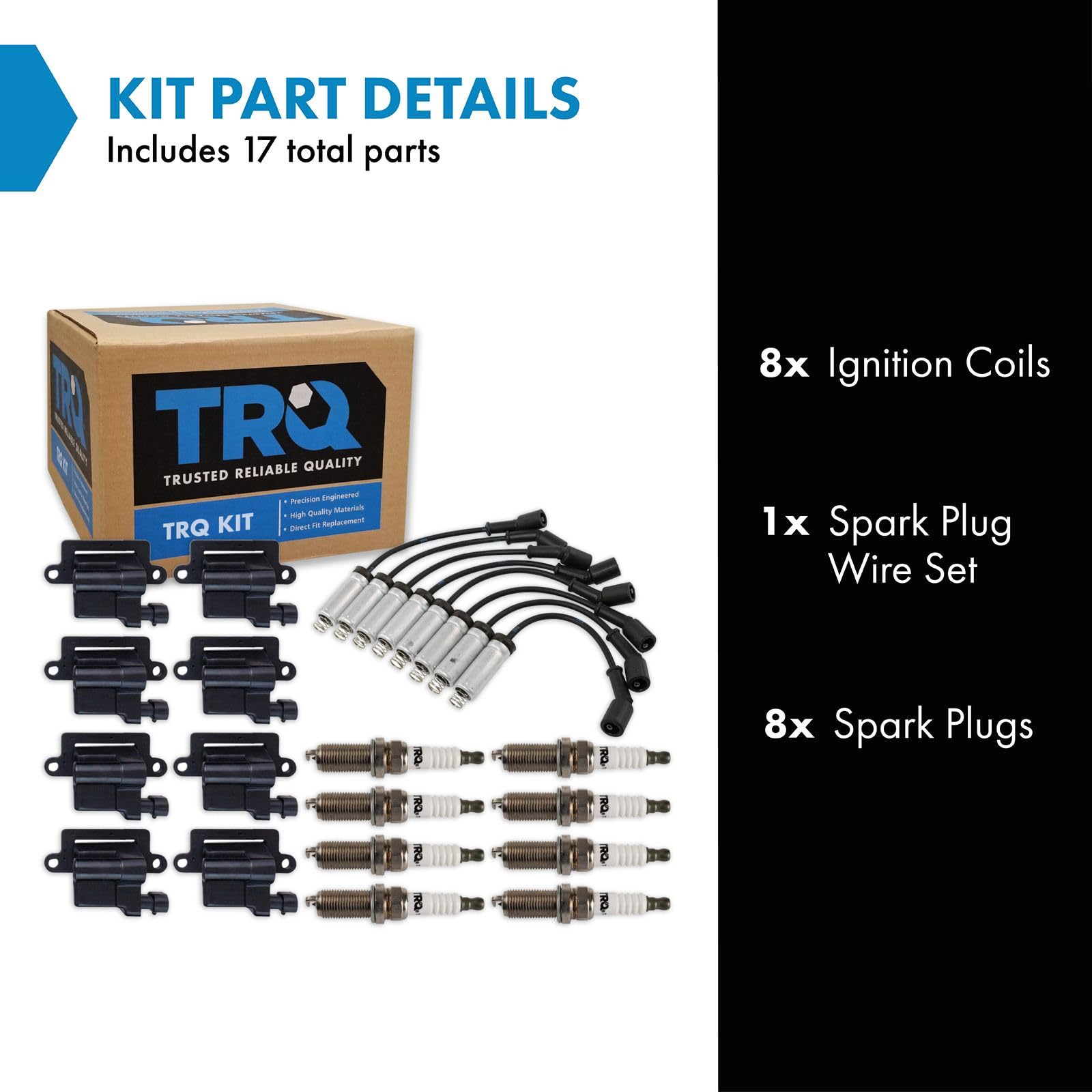 TRQ Ignition Coil Set with Spark Plugs & Wires - Compatible with 02-06 Cadillac, 99-07 Chevrolet GMC, 03-07 Hummer, 06 Isuzu - Improve Engine Performance & Fuel Efficiency for Smooth Driving