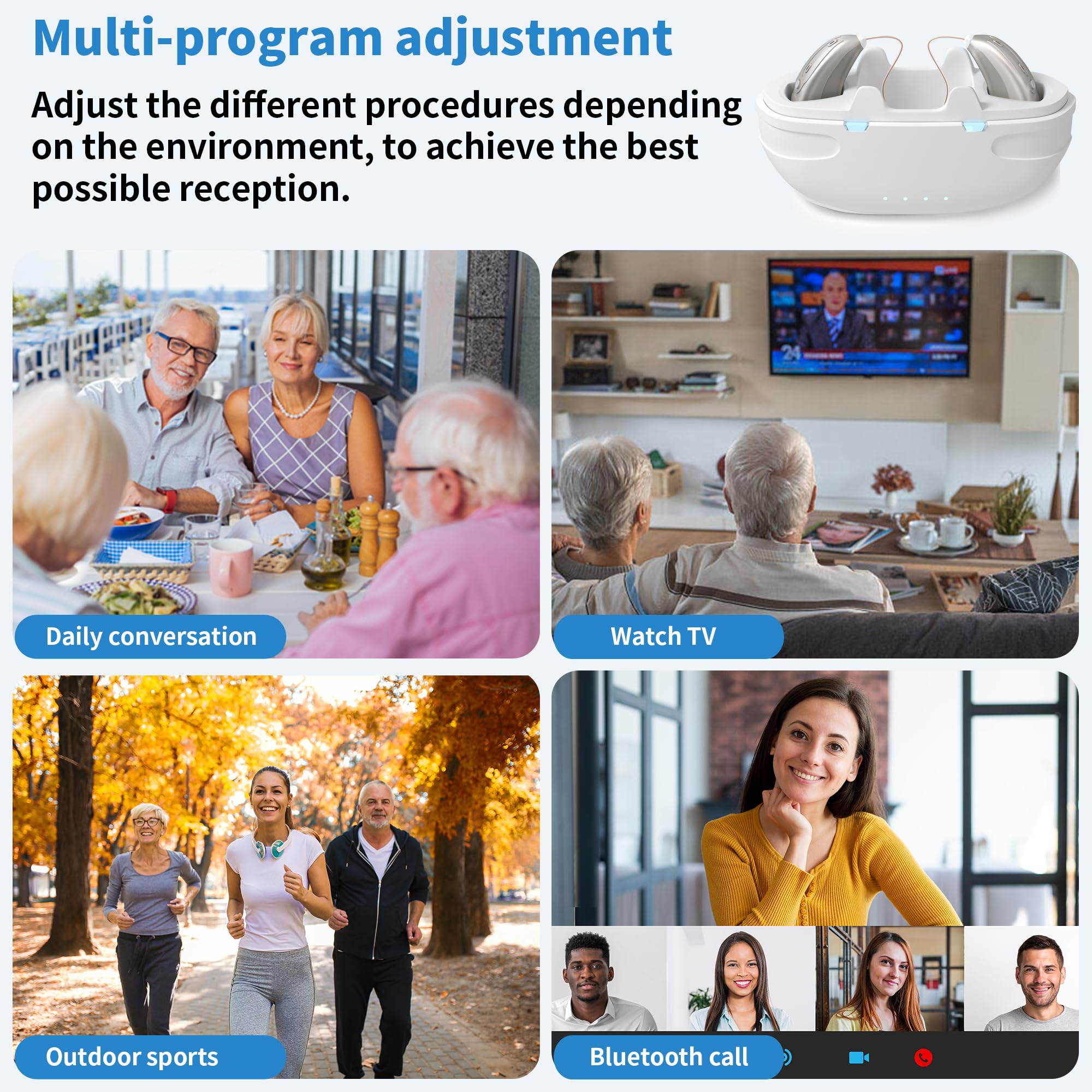 Rechargeable Bluetooth Hearing Aids for Seniors with Noise Cancellation & Smart App Control | Adjustable Frequency | Hands-Free Calling | Portable Design for TV Watching, Outdoor Activities & Clear Conversations