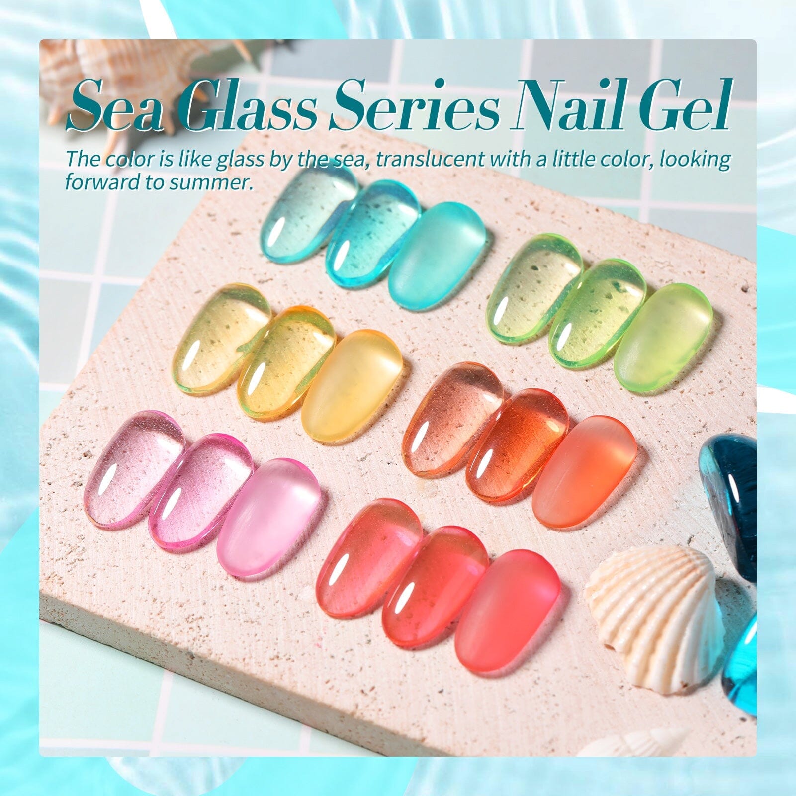 6 Colors Jelly Gel Nail Polish Set - 7ml Sea Glass Effect Nail Art Kit for DIY Manicure at Home or Salon