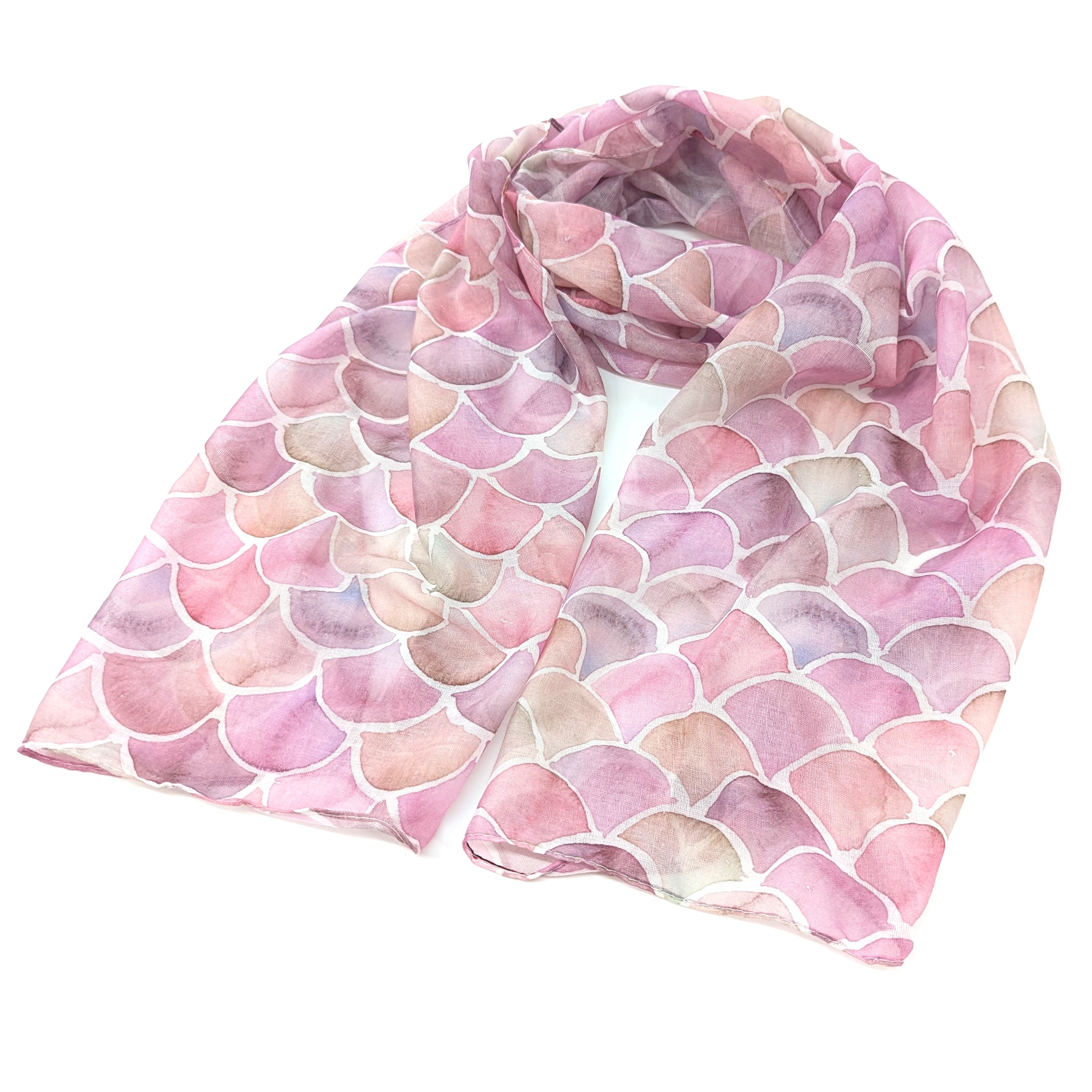 Elegant Watercolor Style Scalloped Mermaid Scarf - Lightweight Fashion Accessory for Women, Beach Cover-Up, Boho Outfit Enhancer, Perfect for Summer, Weddings & Vacation
