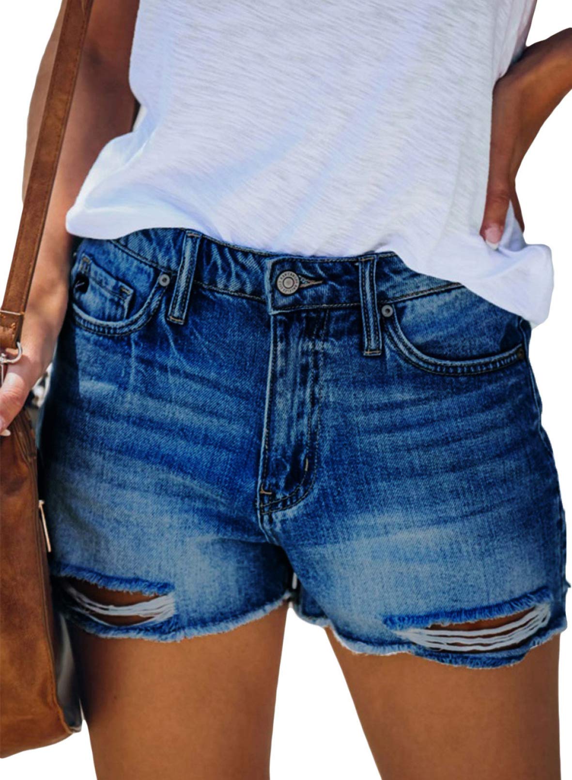 Sidefeel Women's Ripped Raw Hem Denim Shorts - Distressed Stretchy Jean Shorts for Summer | Casual Streetwear, Beach Outfits & Music Festivals