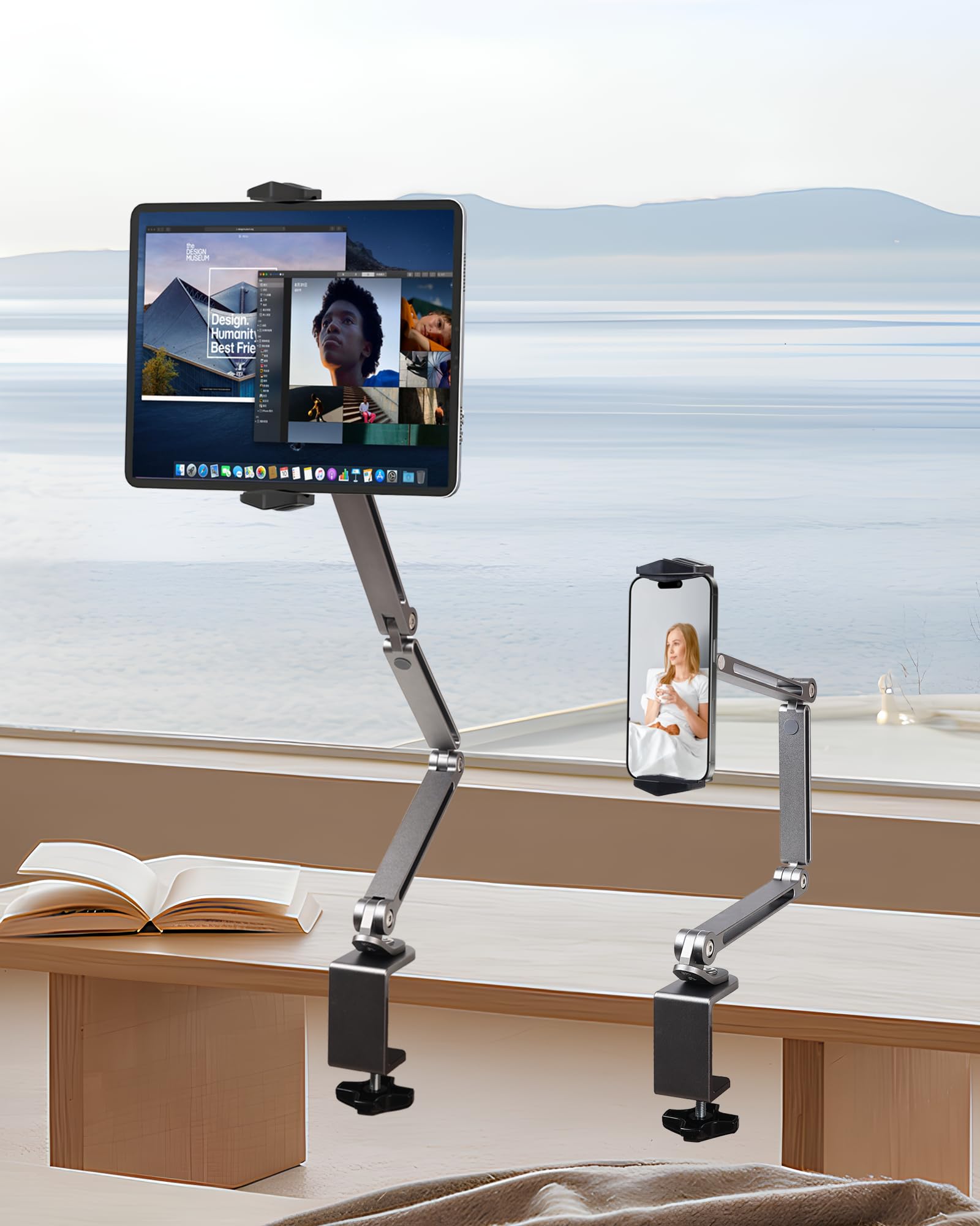 360° Adjustable Aluminum Alloy Tablet Stand - Foldable Phone & iPad Holder for Desk, Compatible with iPad Pro/Air/Mini 13/12.9/11, Samsung Galaxy Tab, Kindle, 15.6